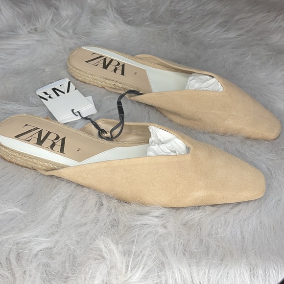NEW Zara Jute Sole Flat Suede Mules - Picture 1 of 9